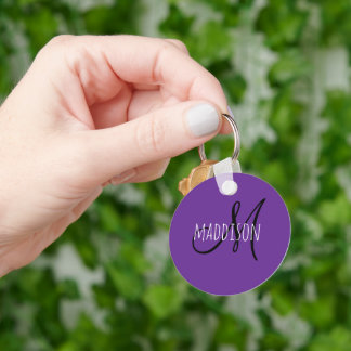 Custom Purple Name Monogram Key Ring