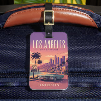 Custom Purple Nostalgic USA Los Angeles California Luggage Tag