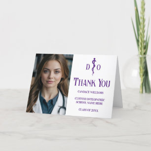 Custom Purple Osteopathic Medical Doctor Photo Thank You Card