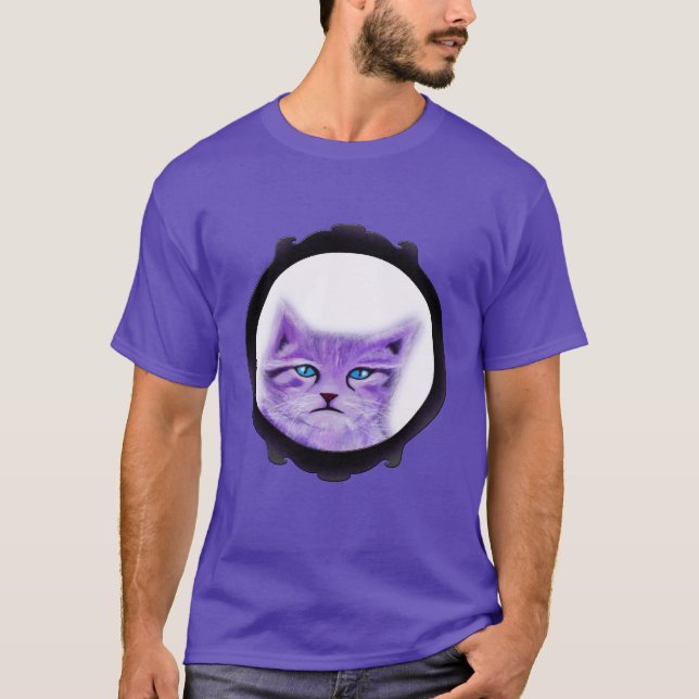 Custom purple painted cat with blue eyes in frame T-Shirt (Front)