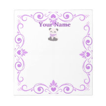 Custom Purple Panda Filigree Name Notepad