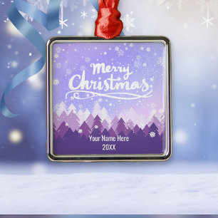 Custom Purple Peaceful Snow Forest Christmas Metal Tree Decoration