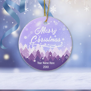 Custom Purple Peaceful Snow Forest Merry Christmas Ceramic Tree Decoration