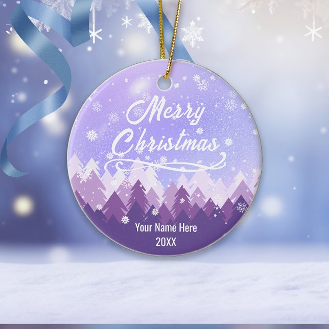 Custom Purple Peaceful Snow Forest Merry Christmas Ceramic Tree Decoration (Creator Uploaded)
