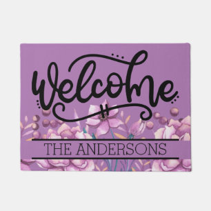 Custom Purple Peonies Floral Welcome Doormat