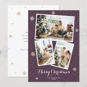 Custom Purple Photo Collage Merry Christmas Cards