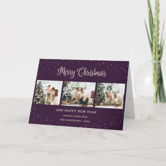 Custom Purple Photo Collage Merry Christmas Cards (Front)