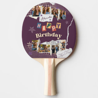 Custom Purple Scrapbook Birthday Photo Collage Ping Pong Paddle