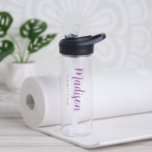 Custom Purple Script Name Water Bottle<br><div class="desc">Custom clear water bottle featuring your first name displayed in a bold,  purple script with your last name displayed in modern lettering below. The simple,  personalised water bottle can also be used to display your organisation or business name.</div>