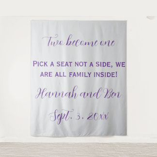 Custom Purple Script Wedding Backdrop Tapestry