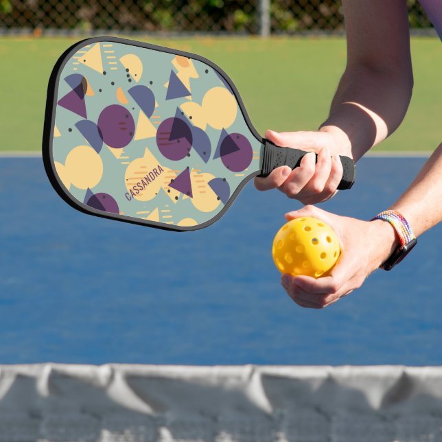 Custom Purple Seafoam Teal Blue Orange Mosaic Art Pickleball Paddle (Insitu)