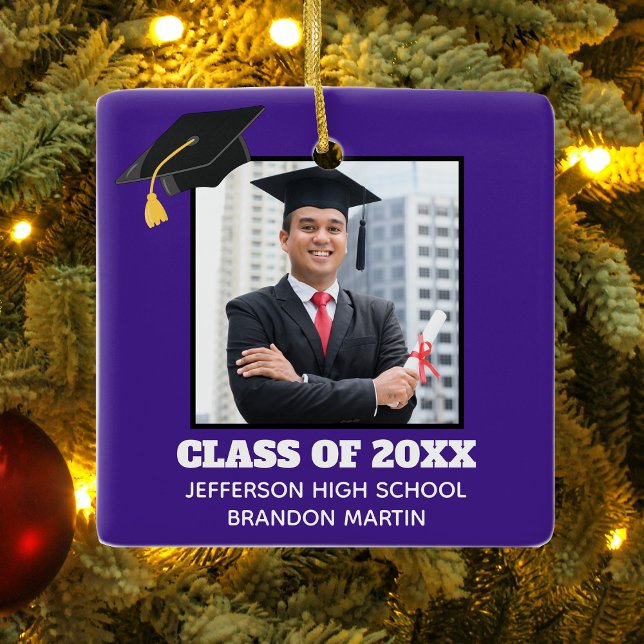 Custom Purple Senior Graduation Photo 2026 Ceramic Ornament (Creator Uploaded)
