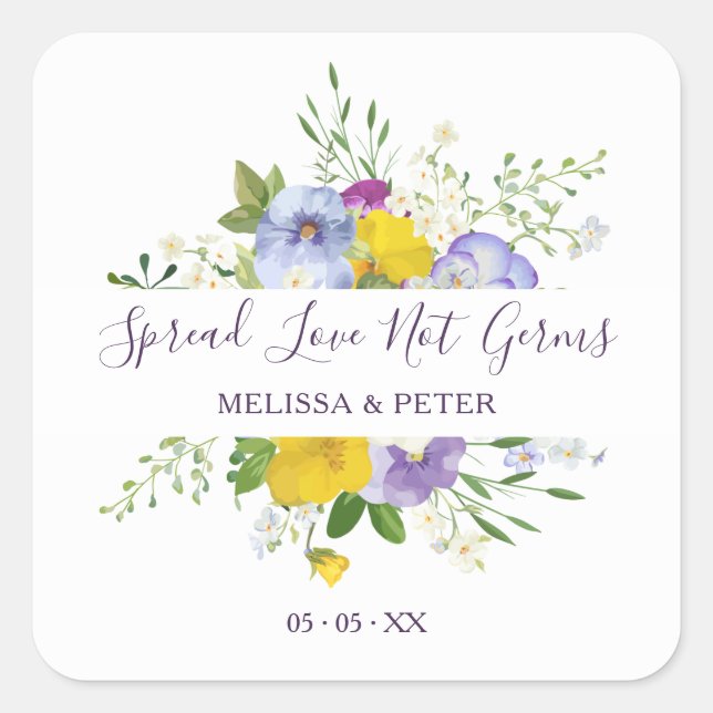 Custom Purple Shades Bouquet Wedding Square Sticker (Front)