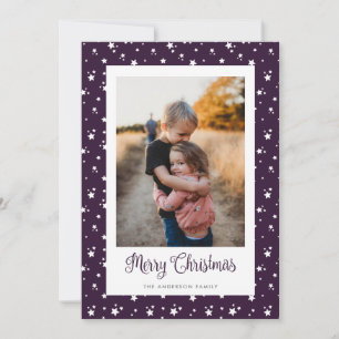 Custom Purple Stars Photo Merry Christmas Cards