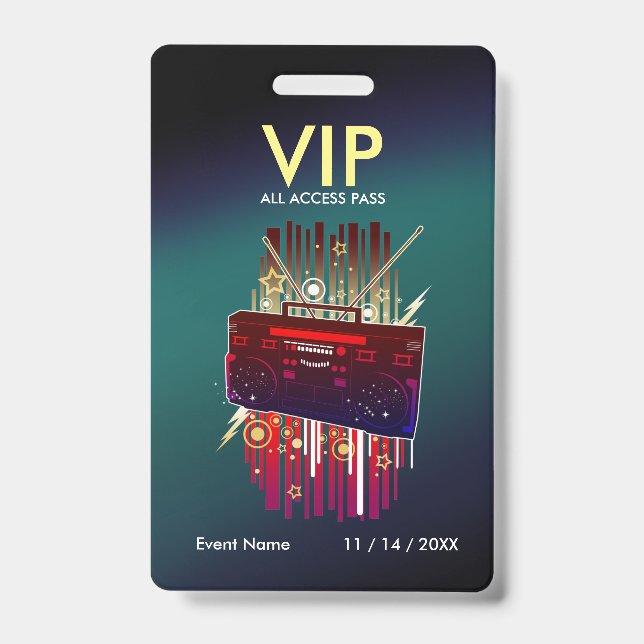 Custom Purple Teal Gradient VIP Pass For Event ID Badge (Front)