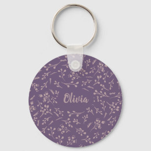 Custom Purple Tulip Leaf Feather Two Color Pattern Key Ring