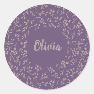 Custom Purple Tulip Leaf Feather Two Colour Patter Classic Round Sticker