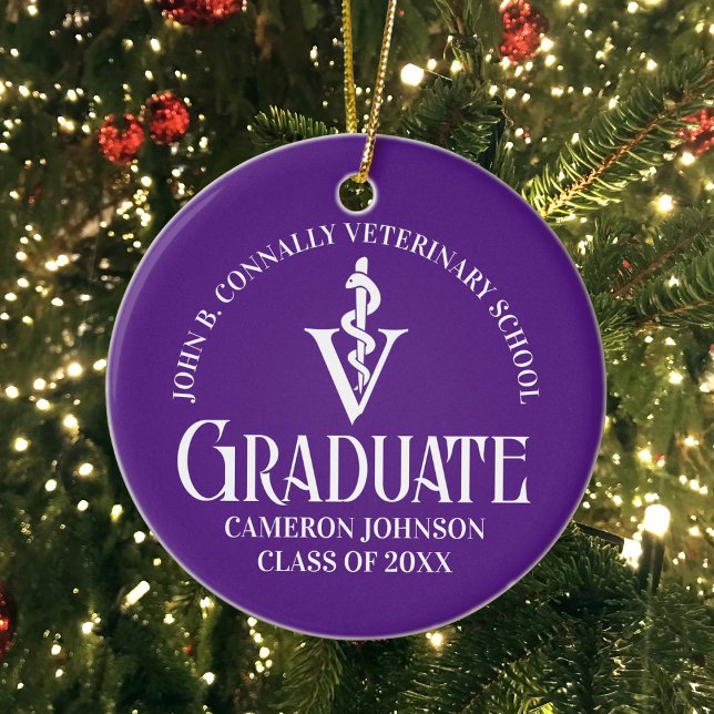 Custom Purple Veterinary School Graduate Christmas Ceramic Tree Decoration (Creator Uploaded)