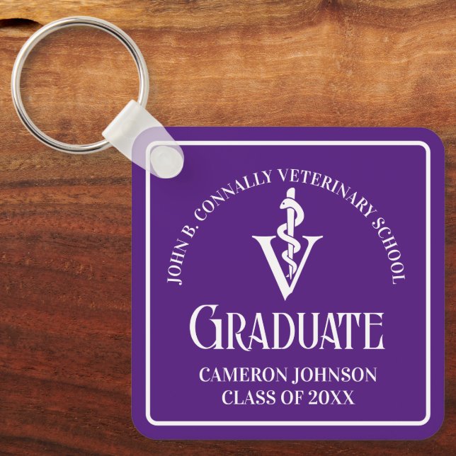 Custom Purple Veterinary School Graduation Key Ring (Front)