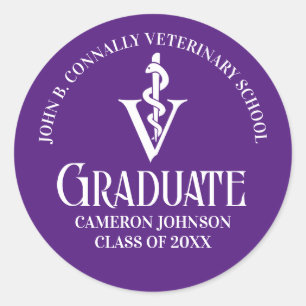 Custom Purple Veterinary School Graduation Party Classic Round Sticker