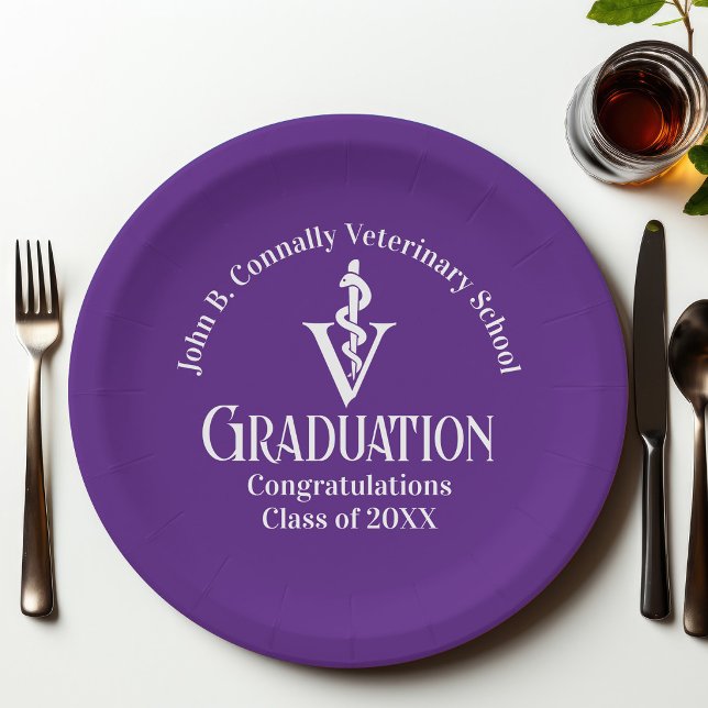 Custom Purple Veterinary School Graduation Party Paper Plate (Creator Uploaded)