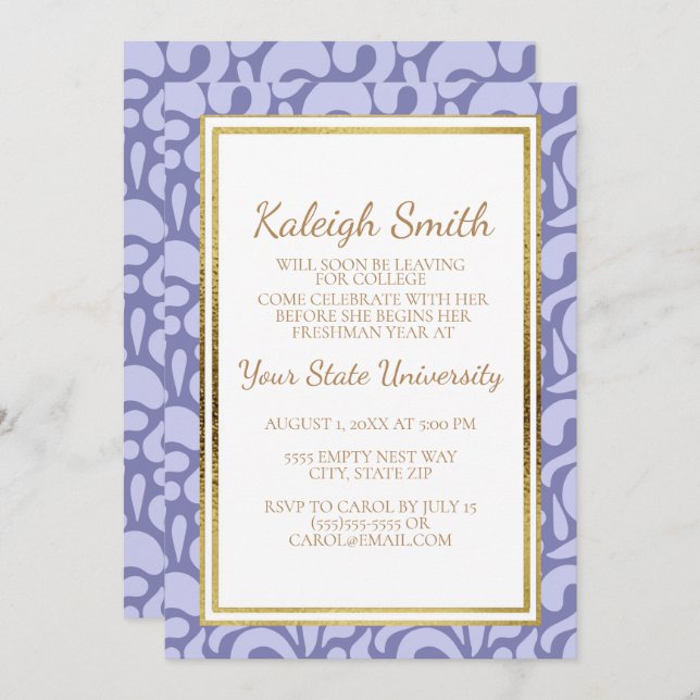 Custom Purple Violet College Trunk Party Invite (Front/Back)