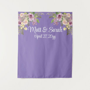 Custom Purple Wedding Reception Floral Photo Booth Tapestry