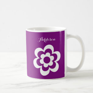 Custom Purple White Classic Mug With White Flower