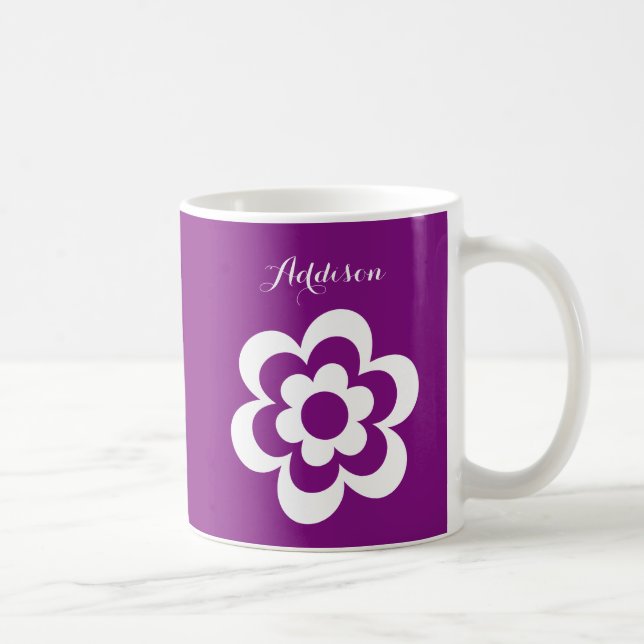 Custom Purple White Classic Mug With White Flower (Right)