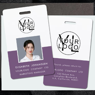 Custom Purple & White Employee Photo Name and Logo ID Badge