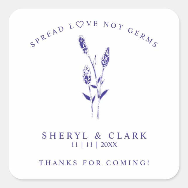 Custom Purple Wildflowers Wedding Hand Sanitizer Square Sticker (Front)