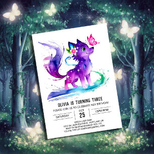 Custom Purple Wolf Digital Girl Birthday Invitation