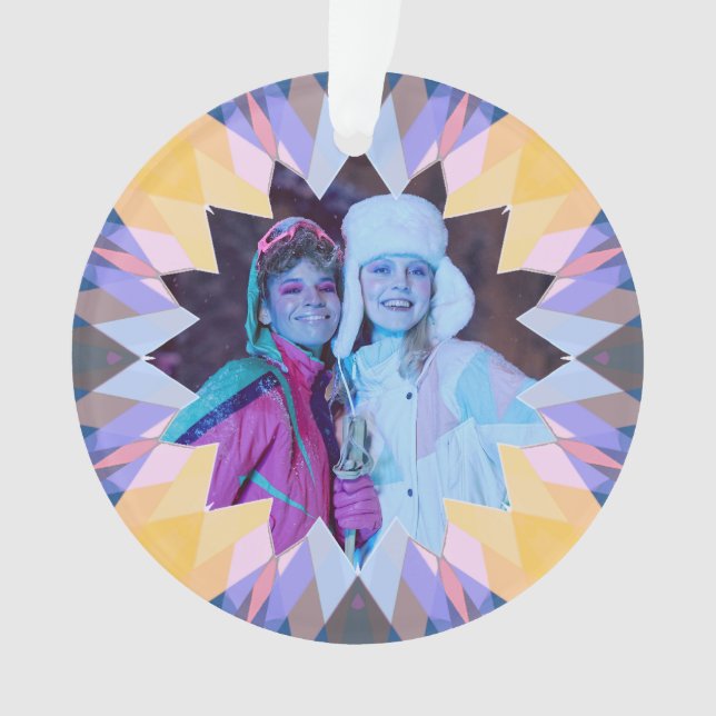 Custom Purple Yellow Christmas Star Photo Gift Ornament (Front)