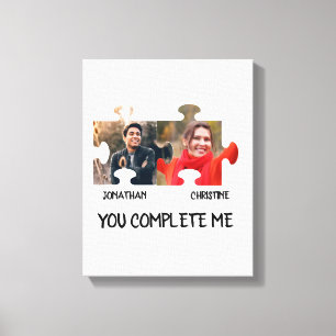 Custom puzzle piece photo You complete me couple Canvas Print