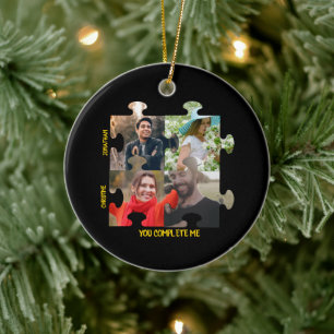 Custom puzzle piece photo You complete me couple Ceramic Tree Decoration