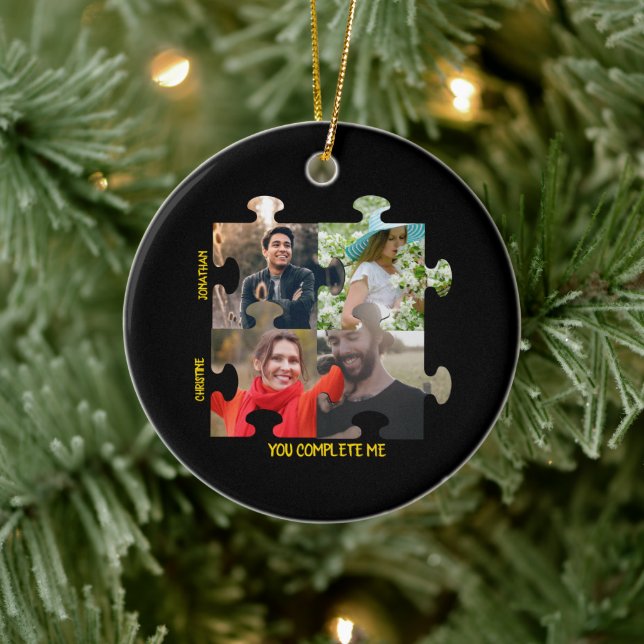 Custom puzzle piece photo You complete me couple Ceramic Tree Decoration (Tree)