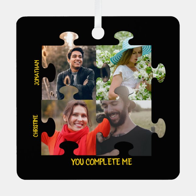Custom puzzle piece photo You complete me couple Metal Tree Decoration (Front)