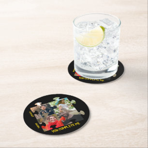 Custom puzzle piece photo You complete me couple Round Paper Coaster