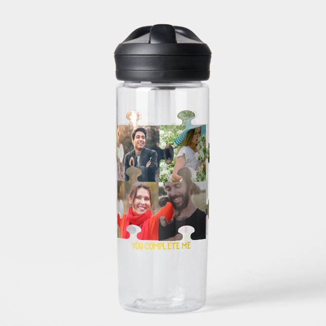 Custom puzzle piece photo You complete me couple Water Bottle (Front)