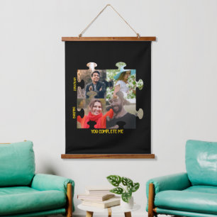 Custom puzzle piece You complete me couple photo  Hanging Tapestry