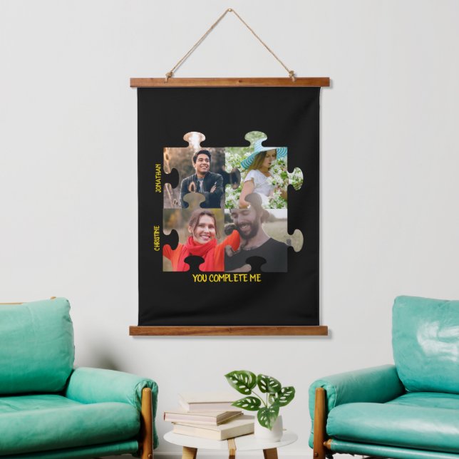 Custom puzzle piece You complete me couple photo  Hanging Tapestry (Living Room)