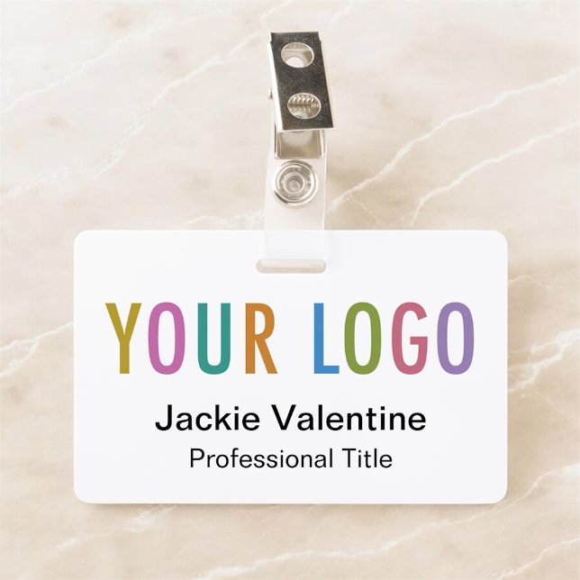 Custom PVC Name Badge with Logo Clip Reel Lanyard ID Badge (MISOOK White Horizontal Name Badge with Logo on Top)