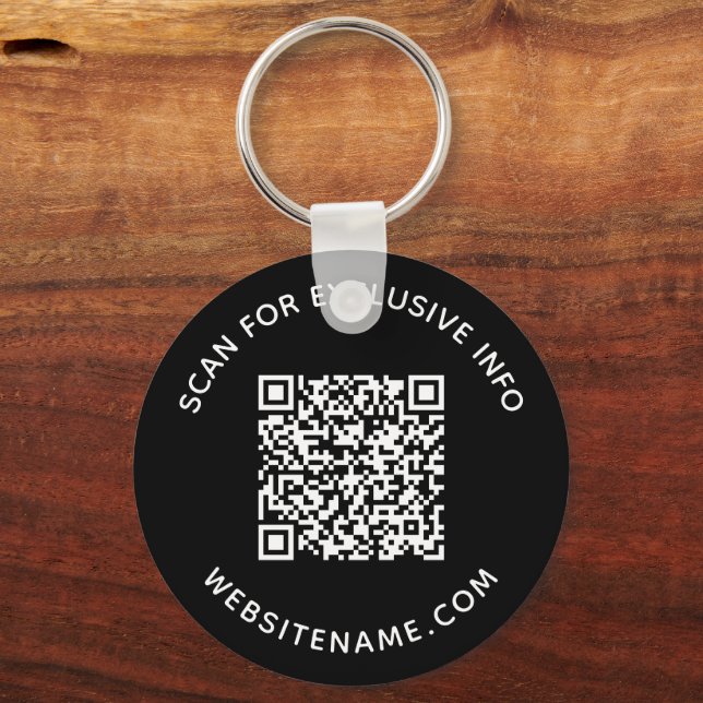 Custom QR Code and Text Corporate Swag Black Key Ring (Front)