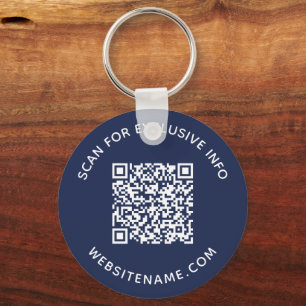 Custom QR Code and Text Corporate Swag Navy Blue Key Ring