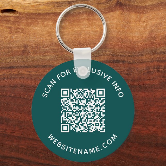 Custom QR Code and Text Corporate Swag Teal Key Ring (Front)