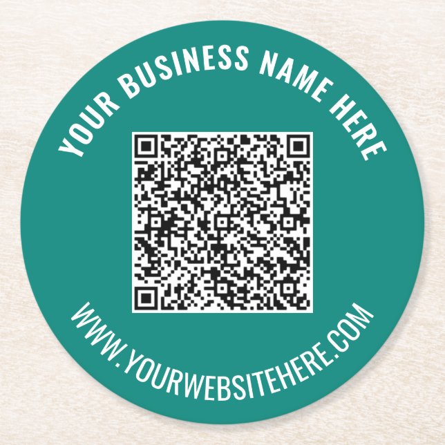 Custom QR Code and Text Paper Coaster Your Colours (Front)