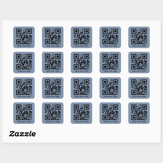 Custom QR Code and Text Promotion Dusty Blue Square Sticker (Sheet)