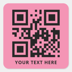 Custom QR Code and Text Promotion Pink Square Sticker