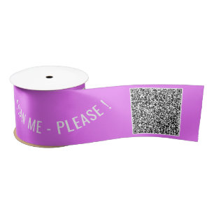 Custom QR Code and Text Purple Ribbon Your Colours Satin Ribbon