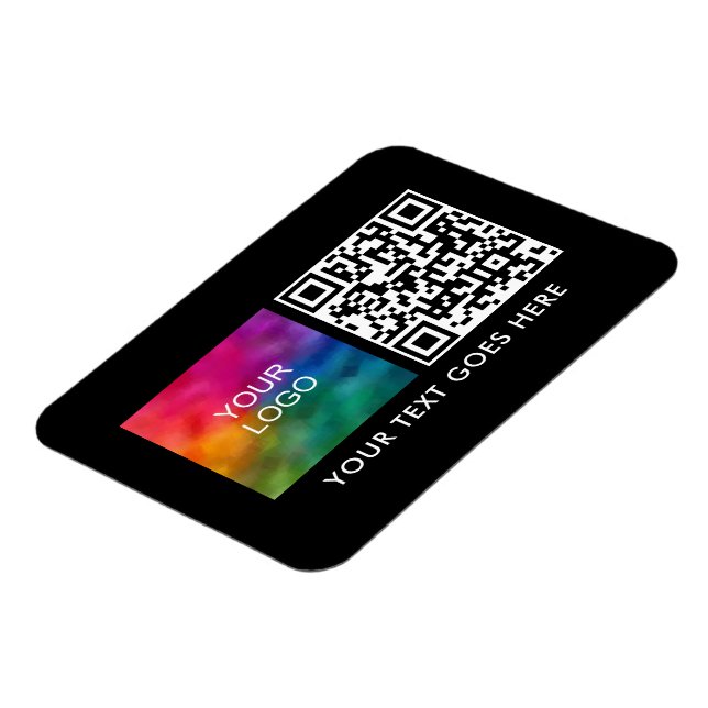 Custom QR Code Barcode Business Logo Text Name Magnet (Left Side)